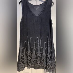 Soft Surroundings Black Maxi Skirt with Silver Embroidery